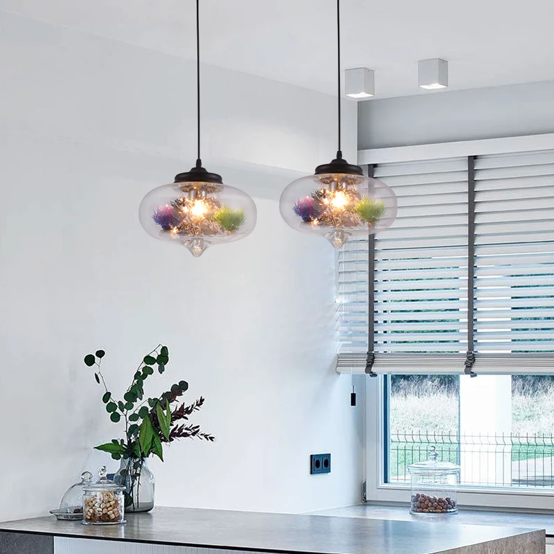 Подвесная лампа в виде стеклянного шара для кухни бара обеденного островка