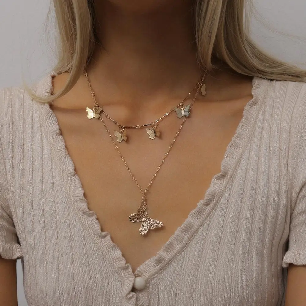 

Fashion Vintage Gold Color Butterfly Clavicle Chain Choker Necklace for Women Layered Bohemian Collar Pendant Necklace Jewelry