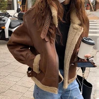 lamb fur coat deerskin brown jacket women 2021 new winter fur integrated motorcycle suit womens loose street retro jacket