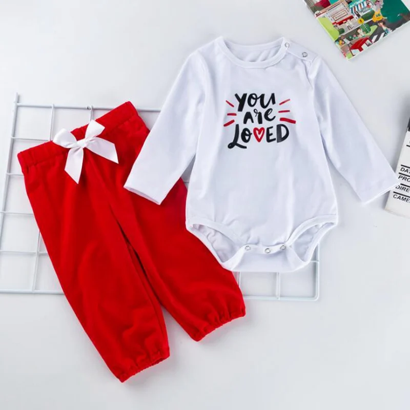 

You Are LOVED Unisex Girls Valentines Day Outfit Newborn Baby Boy Clothes Sets Long Sleeve Kids Bodysuits Pants Infant Clothing