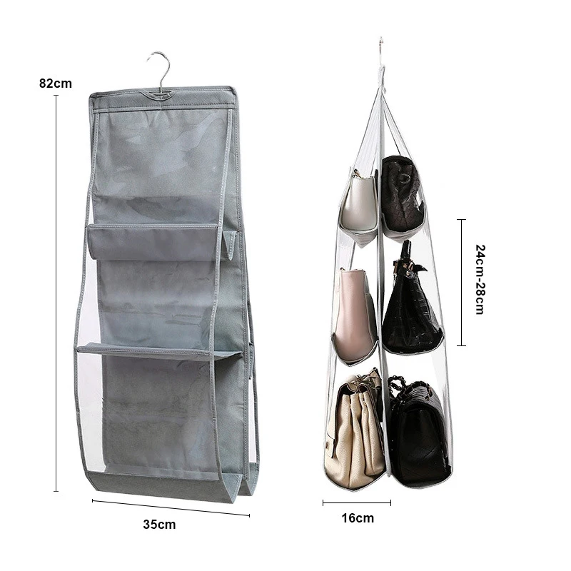 

6 Pocket Hanging Handbag Organizer for Wardrobe Closet Transparent Storage Bag Door Wall Clear Sundry Shoe Bag Organizer Closet