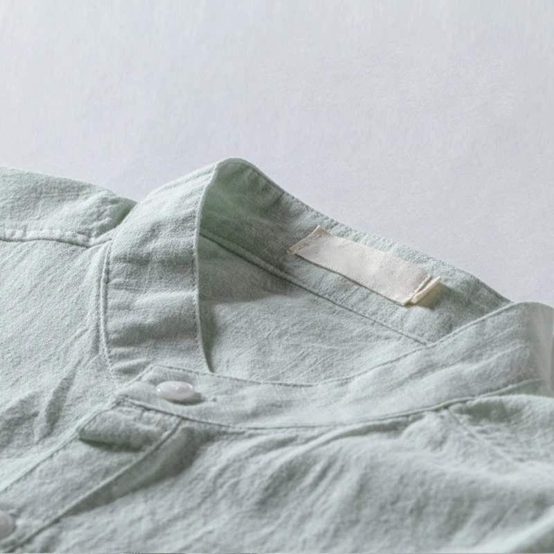 Льняная рубашка с воротником-стойкой длинным рукавом | Мужская одежда