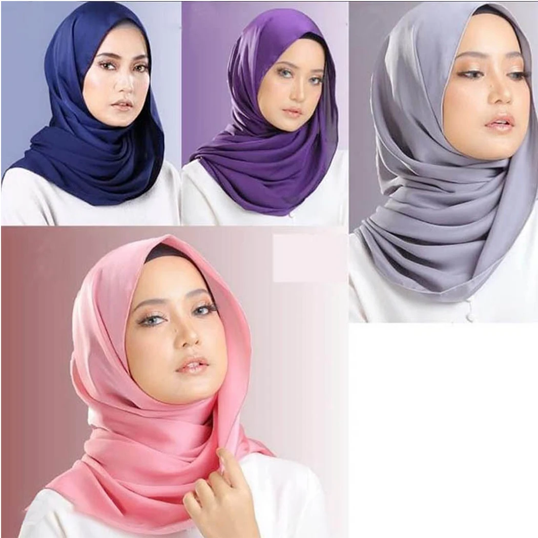 Модные однотонные Цвет хиджаб элегантные волосы шарф из ненатурального шелка