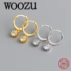 WOOZU реальные 925 стерлингового серебра минималистский паве циркон серьги с подвеской в виде цветка, очаровательные женские вечерние в винтажном стиле, на день рождения, ювелирные изделия в качестве подарка