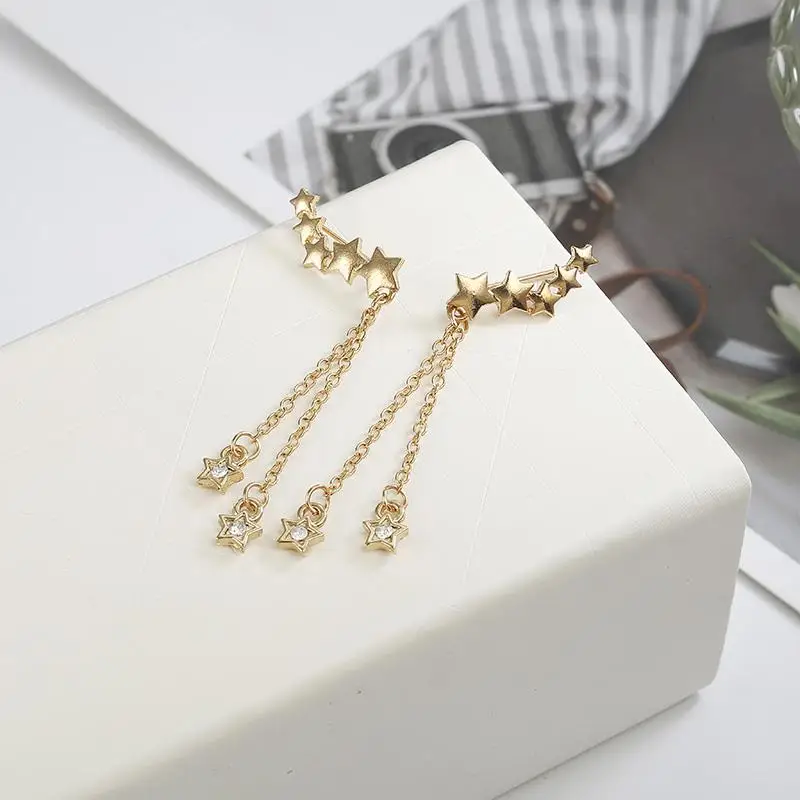 Модные длинные женские серьги с пятиконечной звездой кристаллами корейский