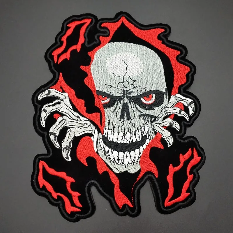 

5 Pieces Fashion Red Skull Embroidery Patch Iron On Stickers Motorcycle Jacket Back Badges Applique DIY Sewing Crafts