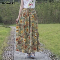 tiyihailey free shipping 2021 new fashion long maxi a line elastic waist women cotton linen print flower summer big hem skirts