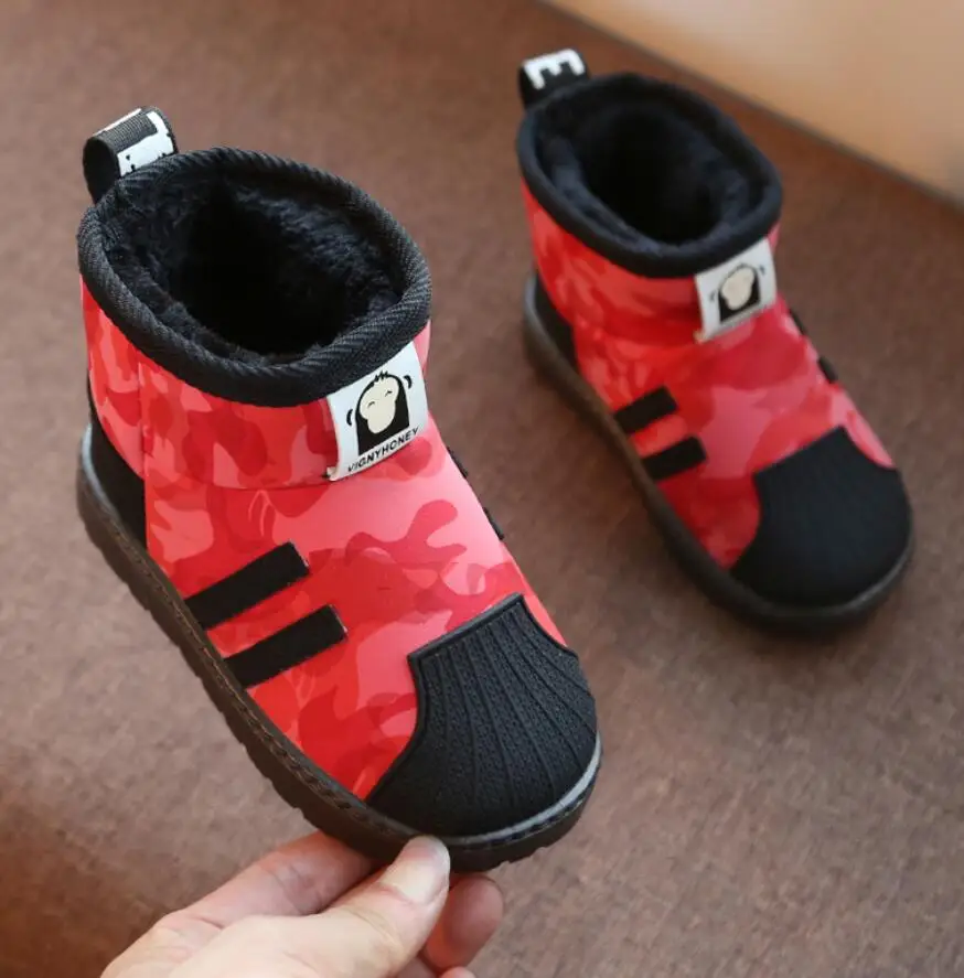 

Fashion Best Sell Kids Winter Boys Brand Snow Boots Children Plush Warm Ankle Martin Baby Girls Black Red Sport Shoes