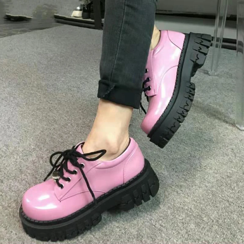 

Розовые кожаные туфли на низкой платформе, женские весенние туфли JK из натуральной кожи с большой головой, милые японские туфли-лодочки из л...