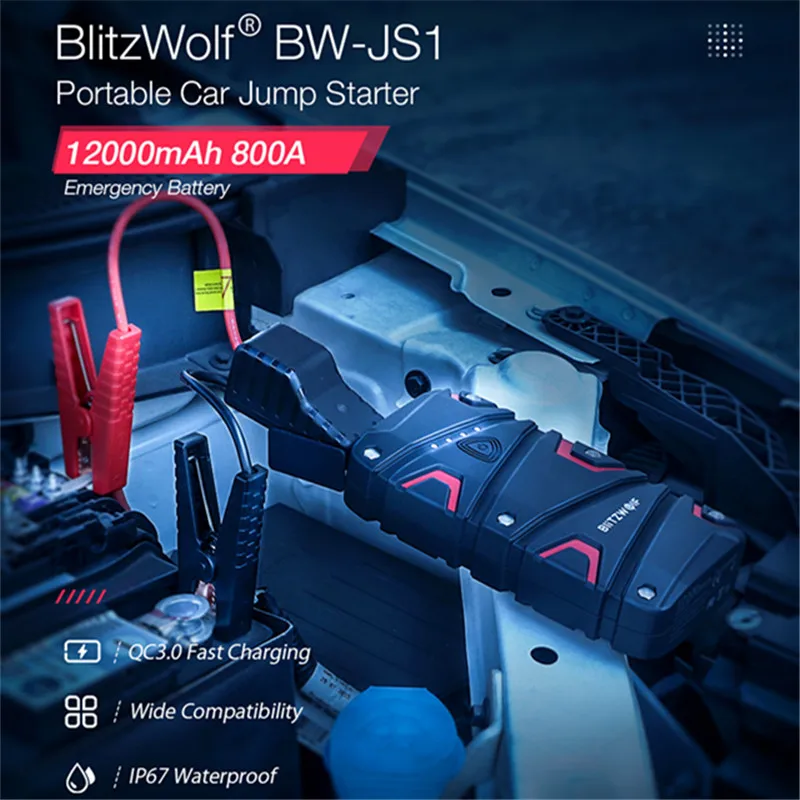 BlitzWolf BW JS1 Портативный автомобиль скачок стартер 12000 мАч 800A аварийный усилитель