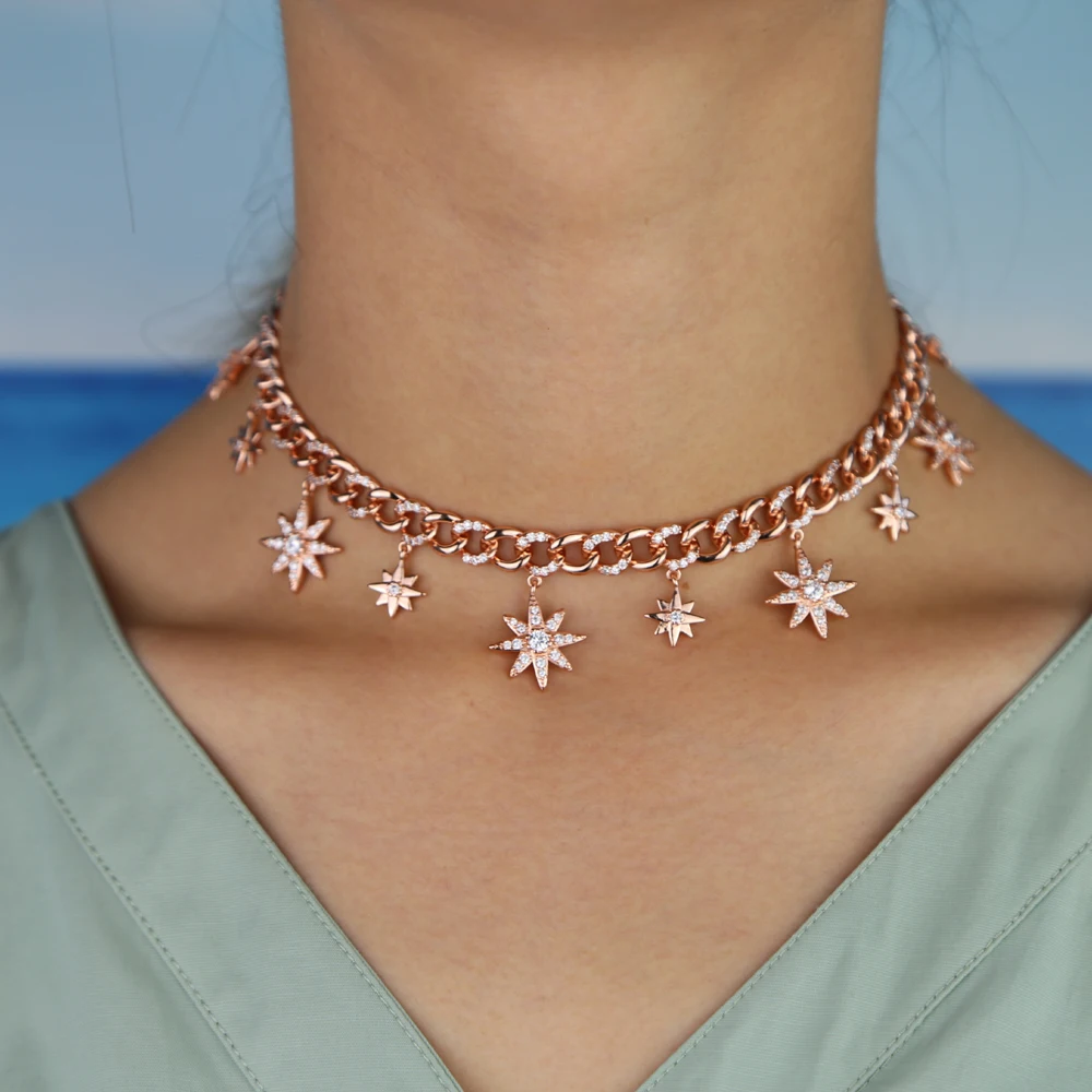 Чокер Женский позолоченный из кубинской цепи Майами ожерелье 32 + 8 см с кубическим