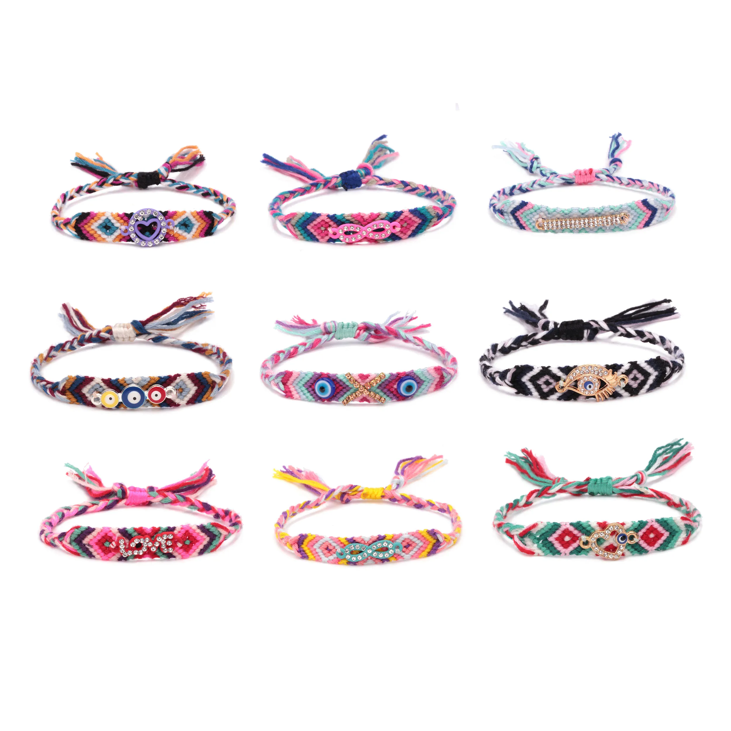 Короткие ювелирные изделия в стиле бохо со стразами и надписью сглаза|Браслеты с