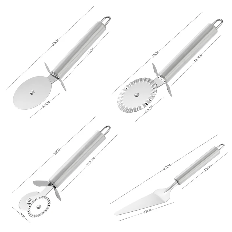 

4 Patterns Stainless Steel Pizza Cutter Double Roller Pizza Knife Cutter Pastry Pasta Dough Crimper Kitchen Pizza Tools