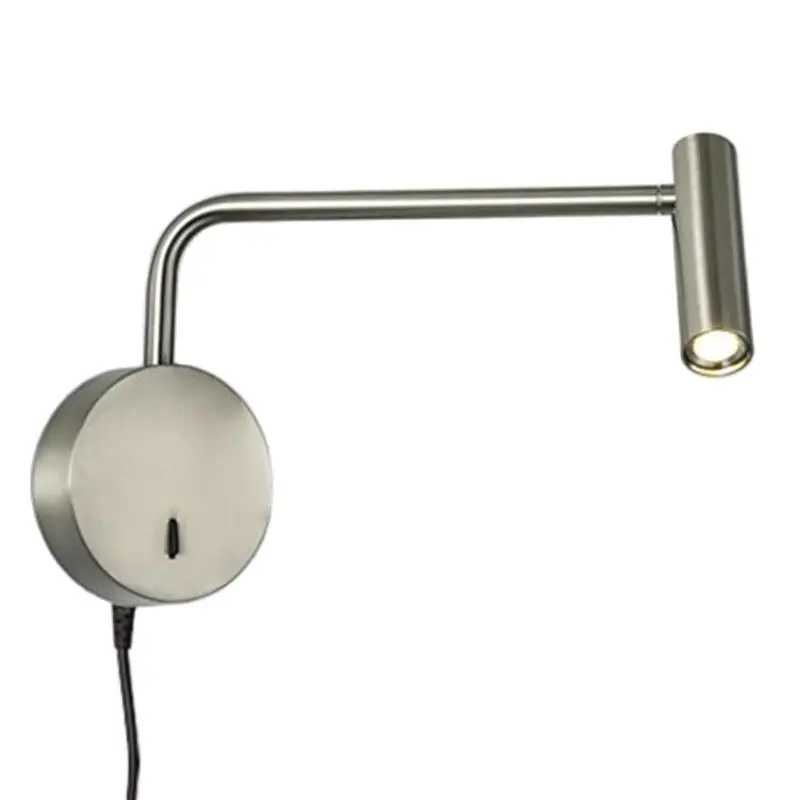 Tokili Swing Arm Wall Light with Plug in Cord EU/US Industrial Sconce LED for Living Room Bedroom Switch On-Off Warm White 3000K