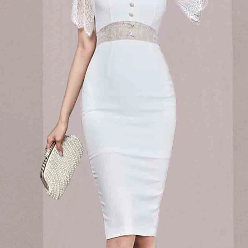 

COIGARSAM Sexy Patchwork Women dress New Spring Lace Dresses White 2139