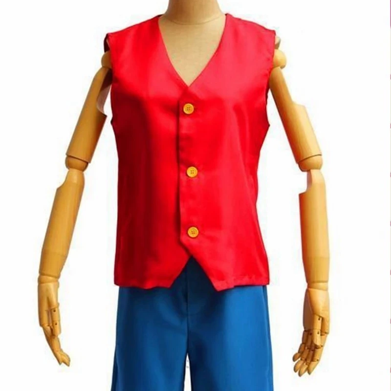 

Japanese One Piece Cosplay Set Anime Monkey D Luffy Vest & Pants Red Waistcost Blue Shorts Man Trousers