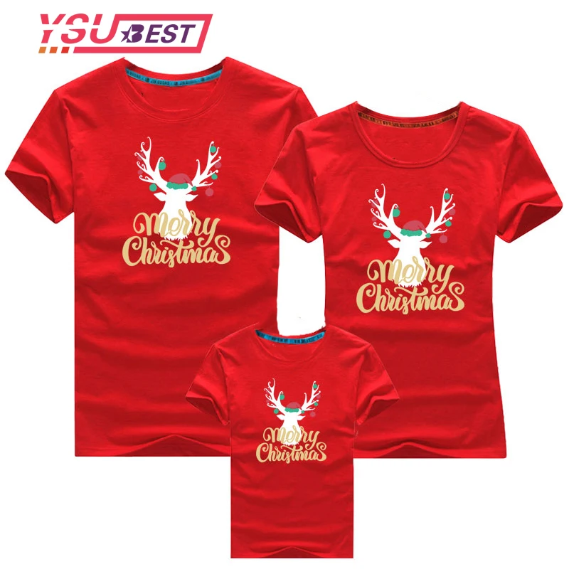 

Merry Christmas Deer Mommy Dad and Children T-shirt Christmas Party Clothes Family Matching Clothes Fashion Wear Tops Tee Shirts