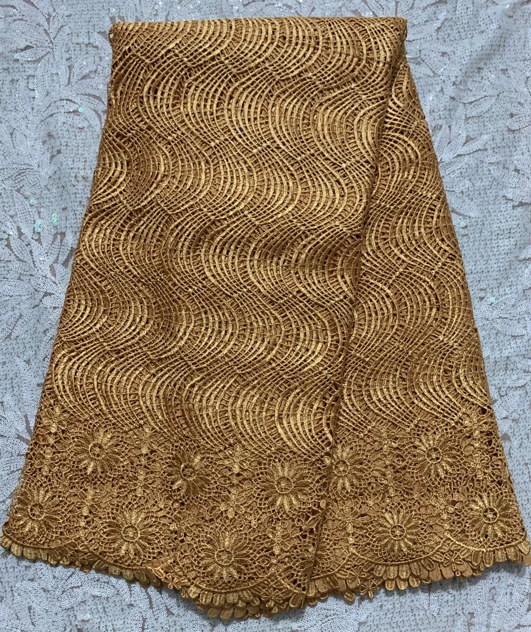 

2021 African Polyester Nigerian Guipure Cord Swiss High Quality Water Soluble Lace Fabric For Dresses 5 Yards /Lot TJ0505-3