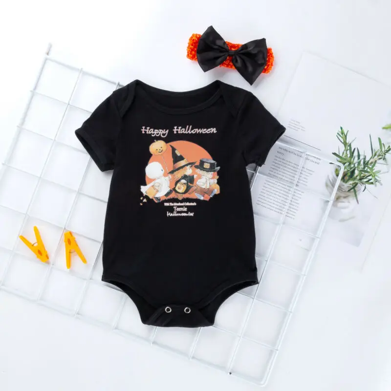 Счастливый Хэллоуин девочка комплекты одежды для новорожденных боди с дизайном