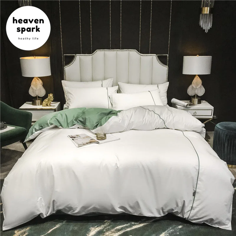 

House of Textiles 9 Colors Luxury 100 Cotton A/B Double-sided Pure Bedding Set Queen King Size Duvet Sets 4pcs Quilt Cover Sales