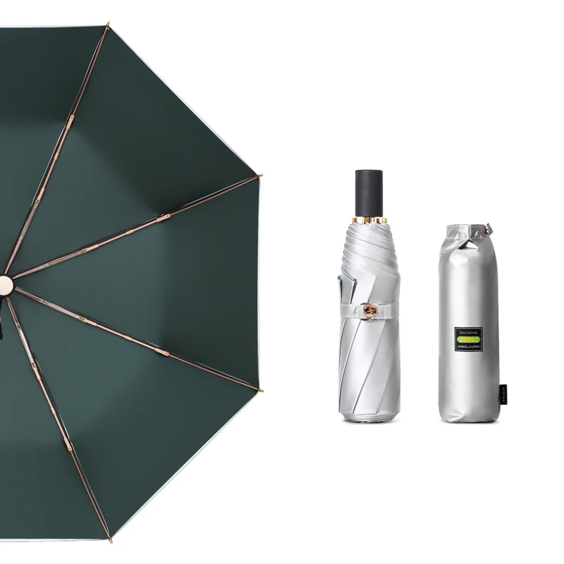 Портативный Серебряный двухслойный зонт Женский дождевой светящийся мини