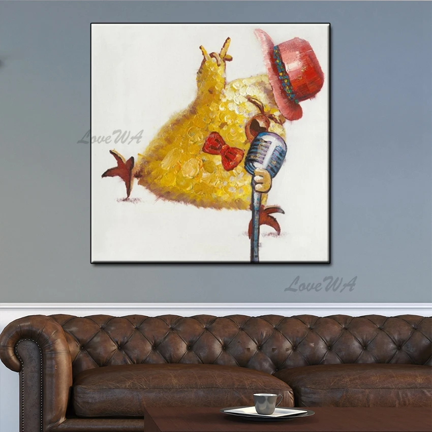 

Cartoon Chicken Singing Handmade Animal Pet Oil Painting Art Wall Hanging Canvas Paintings Pieces Wall Art For Kids Room Decor