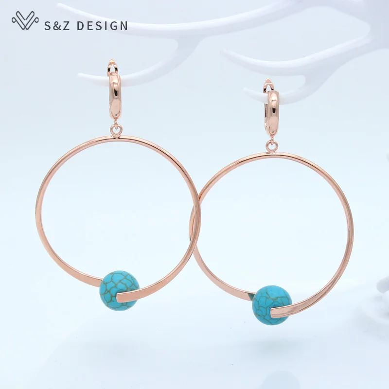 S & Z дизайн 2019 новые большие простые круглые 585 розовые золотые серьги подвески