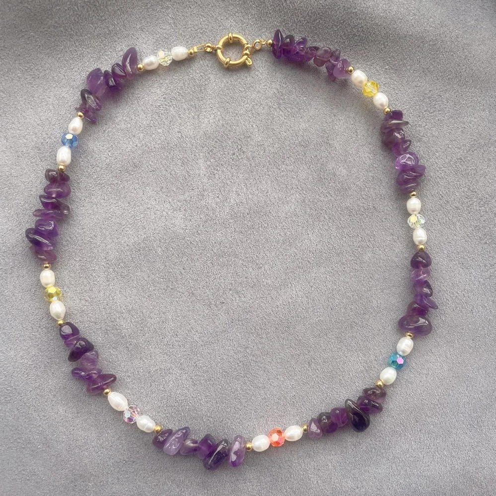 Пляжное богемное ожерелье в стиле панк с бусинами из натурального камня |