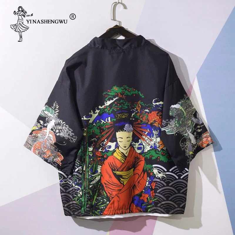 Yukata Женские кимоно кардиган для мужчин традиционное японское кимоно унисекс Harajuku пляжная свободная тонкая рубашка Азиатский японский костюм для косплея