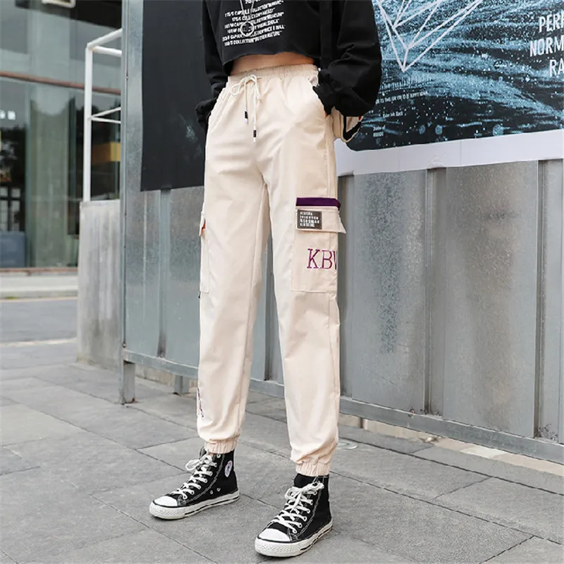 Женские брюки с высокой талией большими карманами багги свободные тактические