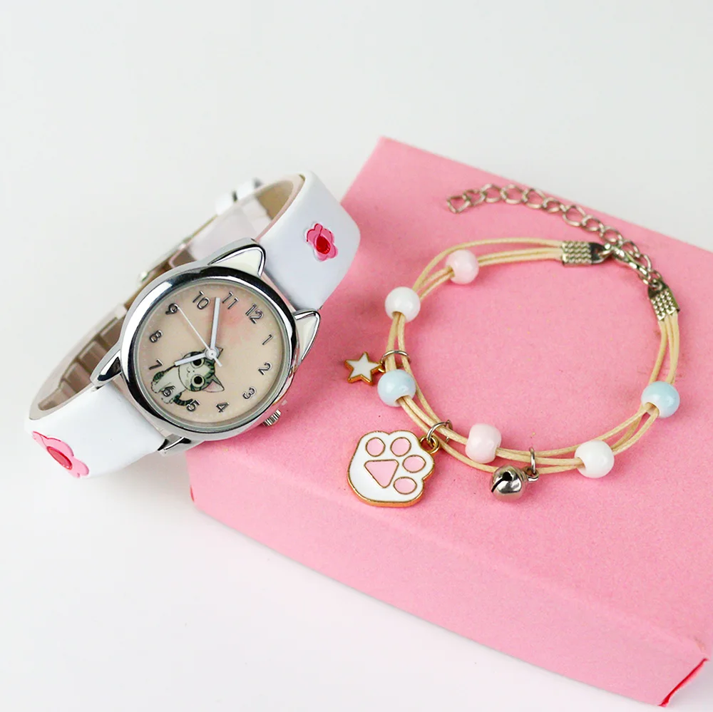 

Hot Arrive Cute Cheese Cat Pattern Kids Watches Girls Quartz Analog Child Watches for Women Student Clock Gift Relogio Feminino