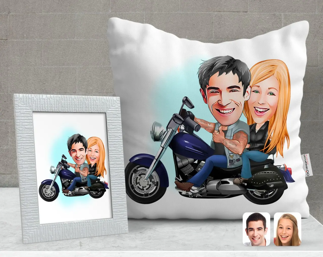 

Персонализированные Байкерская обувь на День Валентина карикатура декоративная подушка и рамка подарок Seti-1