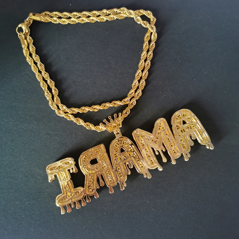 

Hip Hop Custom Name Cubic Zircon Crown Drip Bubble Letters Chain Pendants&Necklaces For Women Man Jewelry Cuban Rope Chain