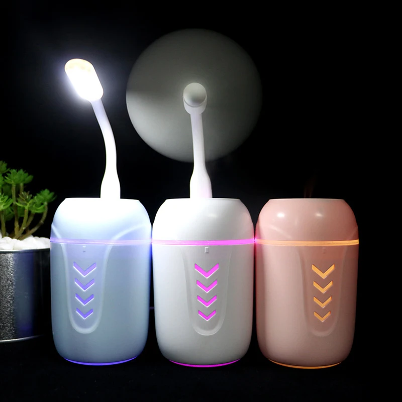 

200ML 3 In 1 Mini Portable Humidifier Mute Bedroom Desktop USB Night Light With Small Fan Multifunctional USB For Car home