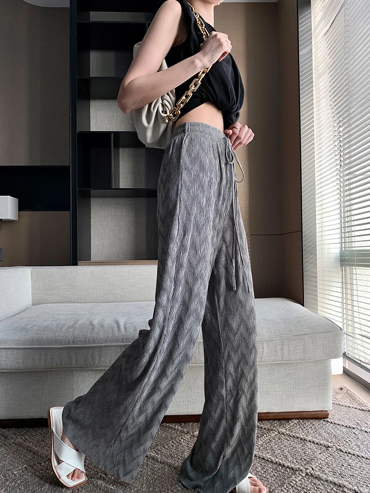 HOT SELLING Miyake Fashion fold solid  Water ripple wide-leg pants  IN STOCK