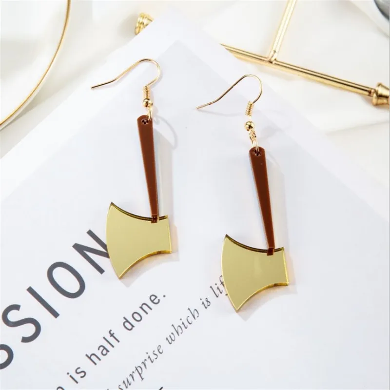 Trendy Creative Gold Hatchet Axe Earrings Gor Women Girl Small Cute Acrylic Fashion Jewelry Accessories Gift | Украшения и