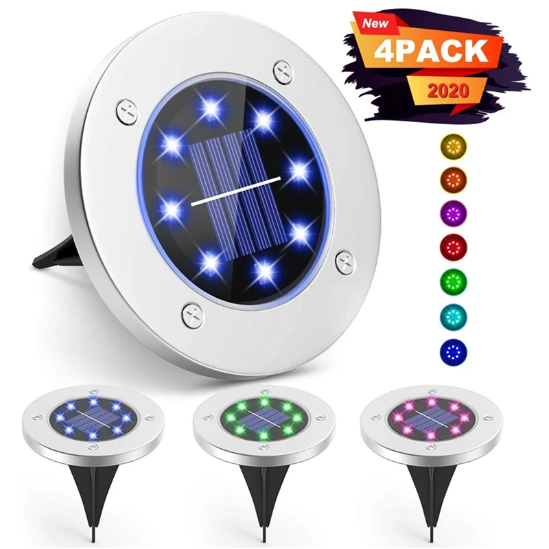 

4 Pack Solar Ground Lights Outdoor Garden Lawn Lamp Colored Solar Disk Garden Lights Waterproof Inground Landscape Lighting Yard
