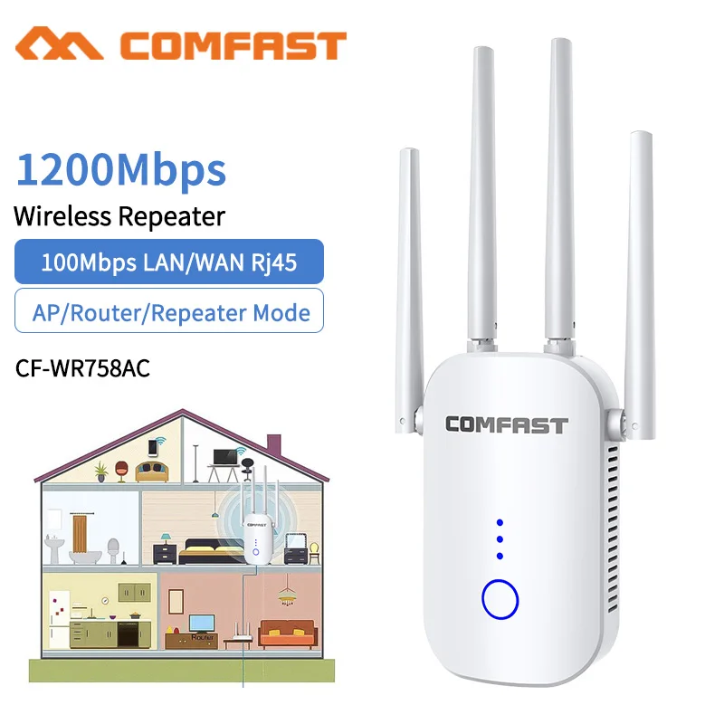 Wifi Extender 1200Mbps Wireless Wi Fi Repeater Dual Band 2.4&amp5Ghz W Ifi Router Long Range Booster 4 Antenna Wi-fi Amplifier | Компьютеры