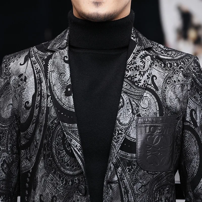 Мужской блейзер из натуральной овечьей кожи с длинным рукавом|Пиджаки| |