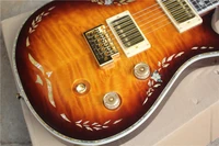 free shipping custom 6 string sunburst guitarmahogany bodyflamed maple veneerpearl shell inlay gold bridgeneck set in bod