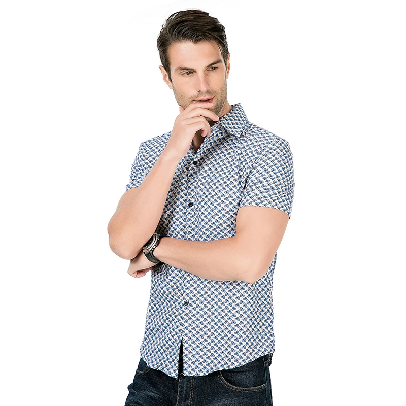 

Мужская хлопковая рубашка с коротким рукавом, с отложным воротником