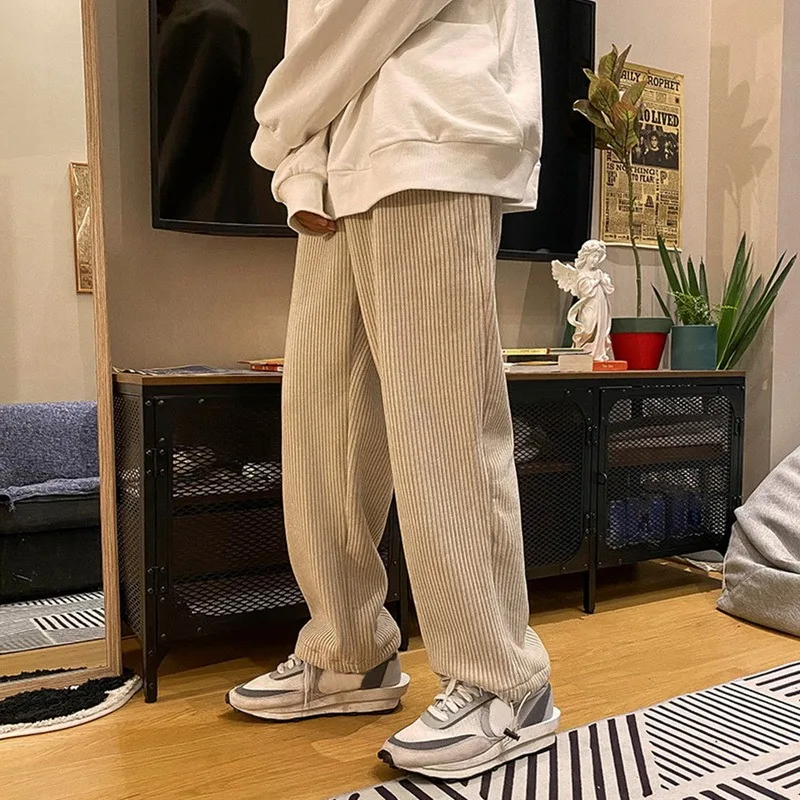 

Men Corduroy pants Straight Pants Men's Korean Fashion Students' Versatile Wide Leg Casual Loose Staight Trousers Mens Sweatpant