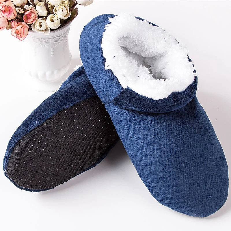 lowest price online winter house slippers for men suede plush floor slippers lazy shoes home slippers big size 47 male slippers free global shipping