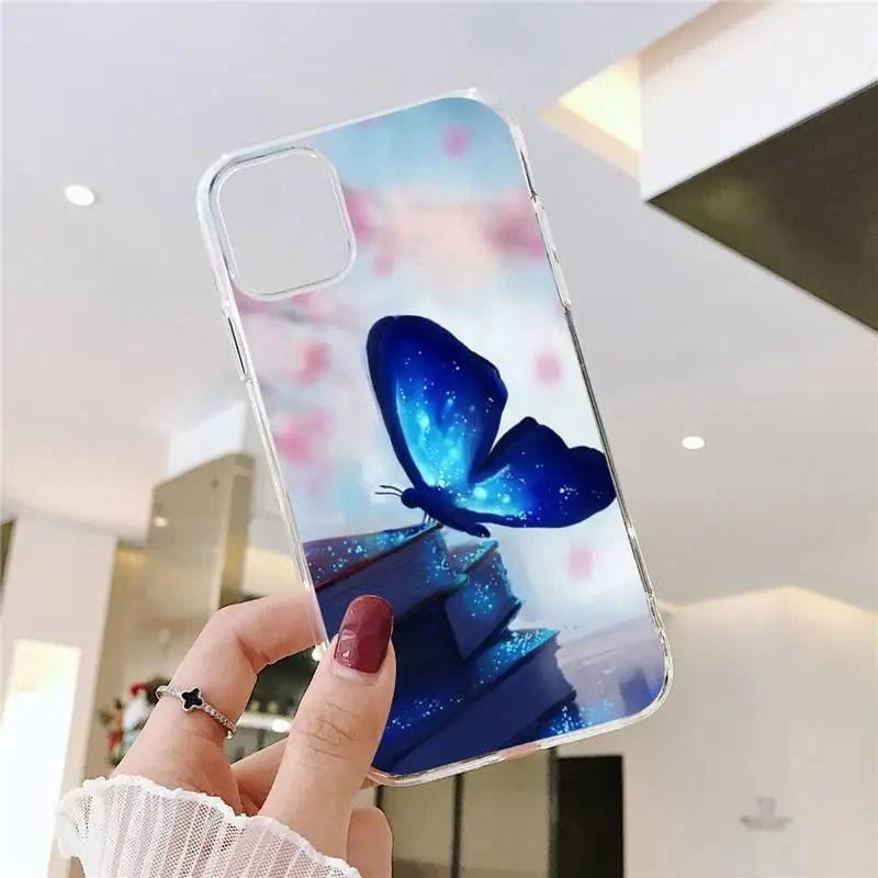 

Beautiful butterfly shiny animal Phone Case Transparent for iPhone 6 7 8 11 12 s mini pro X XS XR MAX Plus SE cover funda coque
