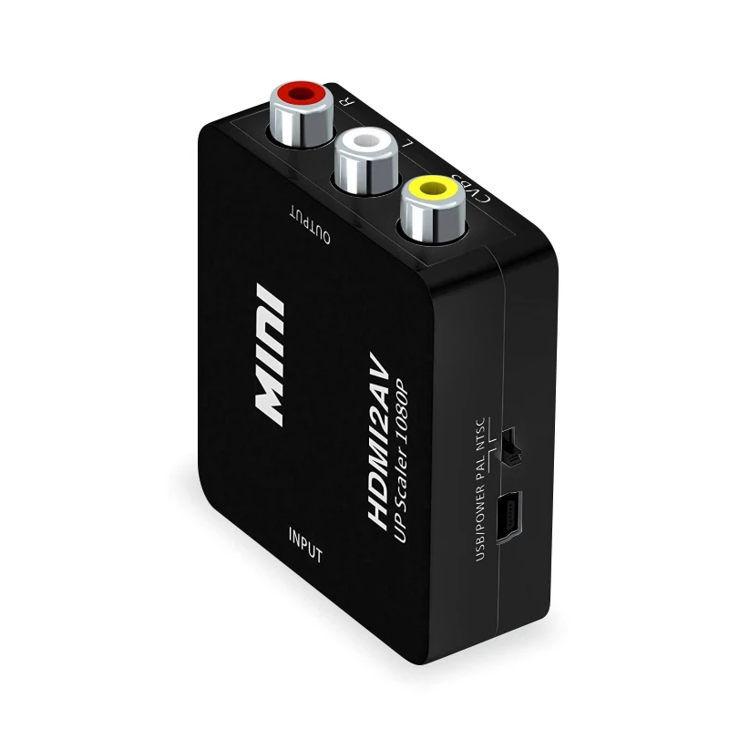 

HDMI-compatible TO AV Scaler Adapter HD 1080P Video Composite Converter Box to RCA AV/CVSB L/R Video Mini 2AV Support NTSC