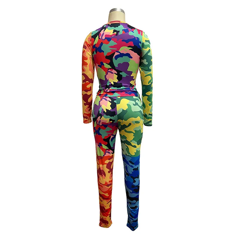 

Women Spring Tracksuits Camouflage Print Top+Pencil Pants Suit Two Piece Set Sportswear Night Club Party Overall Outfits