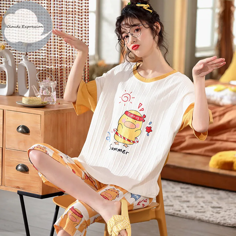 Женская Летняя трикотажная пижама с коротким рукавом|Комплекты пижам| |