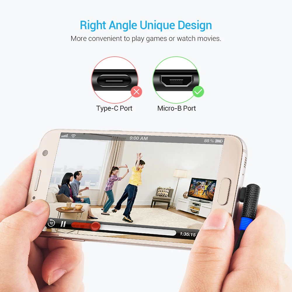 SUNGUY-Cable trenzado Micro USB Reversible, 100 unids/lote, &aacute;ngulo recto de 90 grados, carga r&aacute;pida y sincronizaci&oacute;n de datos, venta al por mayor-1