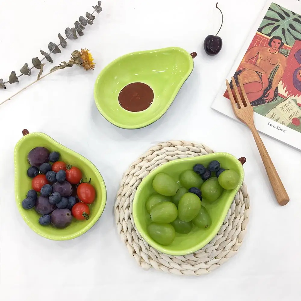 

Nordic Style Cute Avocado Glaze Color Ceramic Dish Snack Fruit Salad Bowl Breakfast Cereal Dessert Plate Photography Props