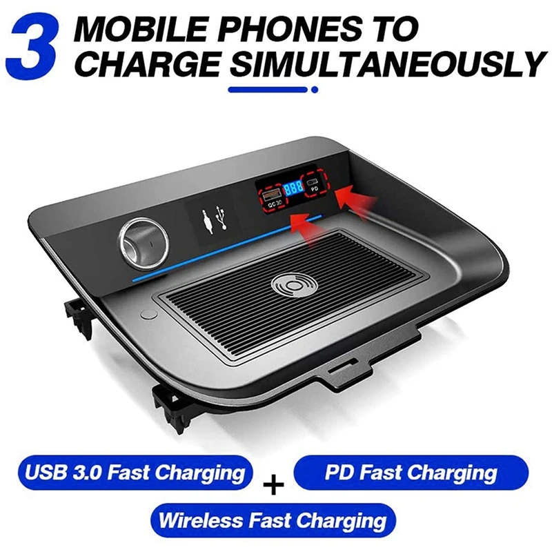 

Car Wireless Charger for Toyota RAV4 2019-2021 Phone USB Charging Pad with QC3.0 + PD Port Fast Charging,15W+18W+18W